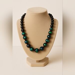 Vintage Onyx & Abalone Beaded Glass Necklace